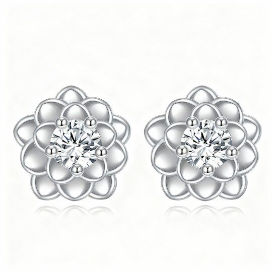 10K White Gold Round Cut Moissanite Lily Stud Earrings