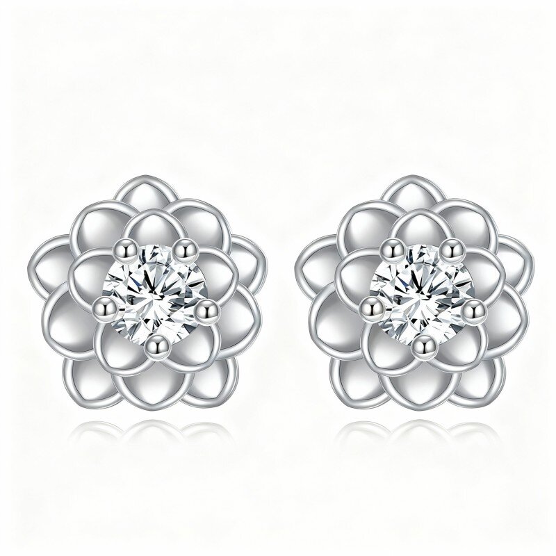 10K White Gold Round Cut Moissanite Lily Stud Earrings-11
