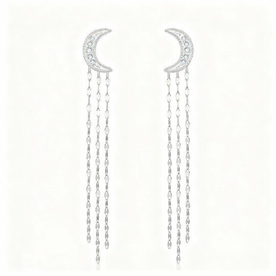 10K White Gold Round Cut Moissanite Moon Drop Earrings