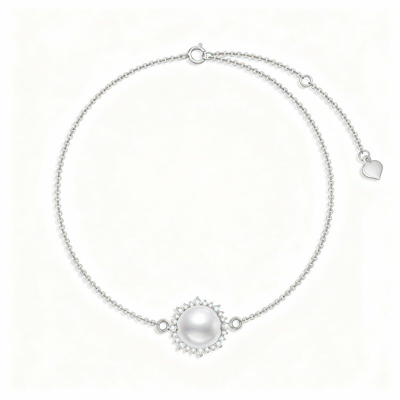 10K White Gold Round Cut Moissanite & Pearl Charm Bracelet-13
