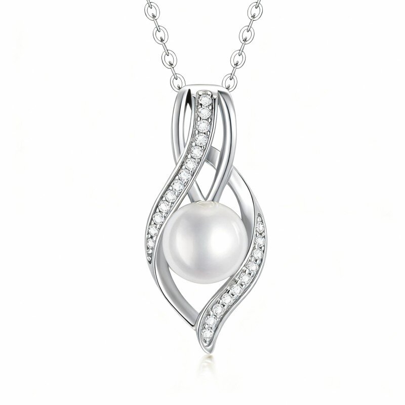 10K White Gold Round Cut Moissanite & Pearl Infinity Symbol Pendant Necklace-11