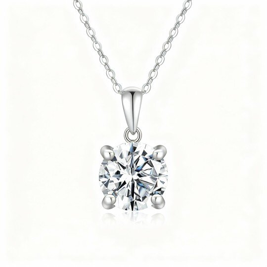 10K White Gold Round Cut Moissanite Pendant Necklace