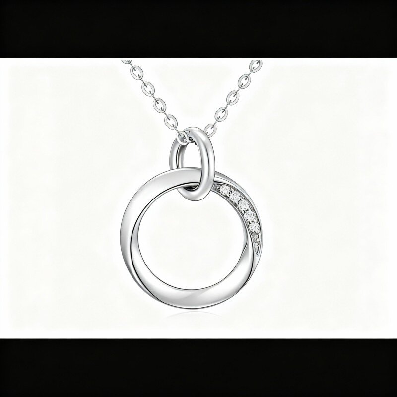 Collana con pendente rotondo in moissanite taglio rotondo in oro bianco 10K-1