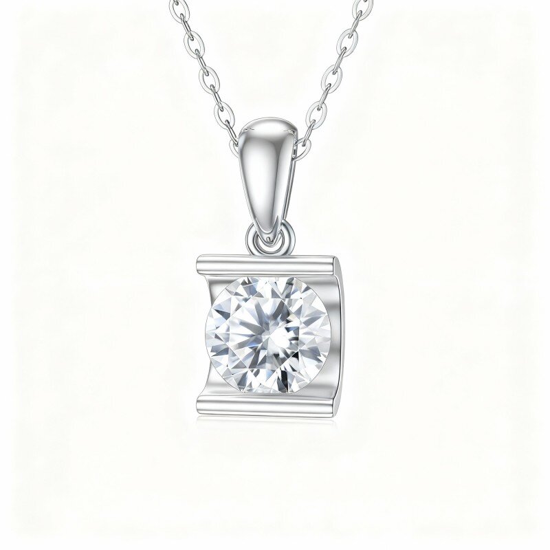 Collana con pendente rotondo in moissanite taglio rotondo in oro bianco 10K-2