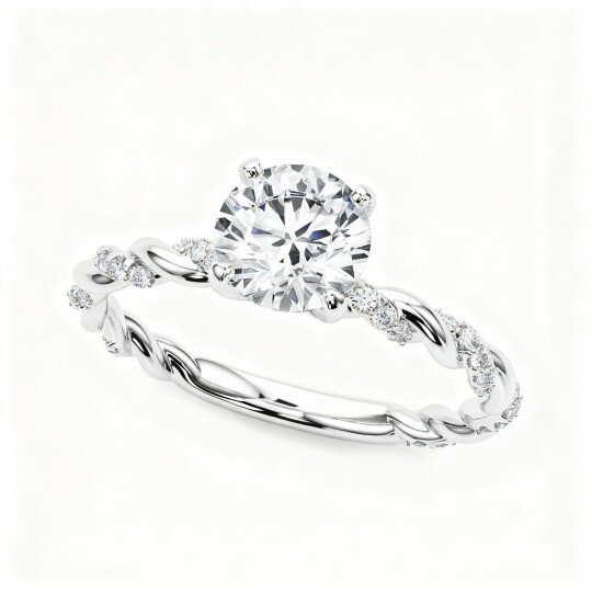 10K White Gold Round Cut Moissanite Personalized Engraving & Couple Engagement Ring