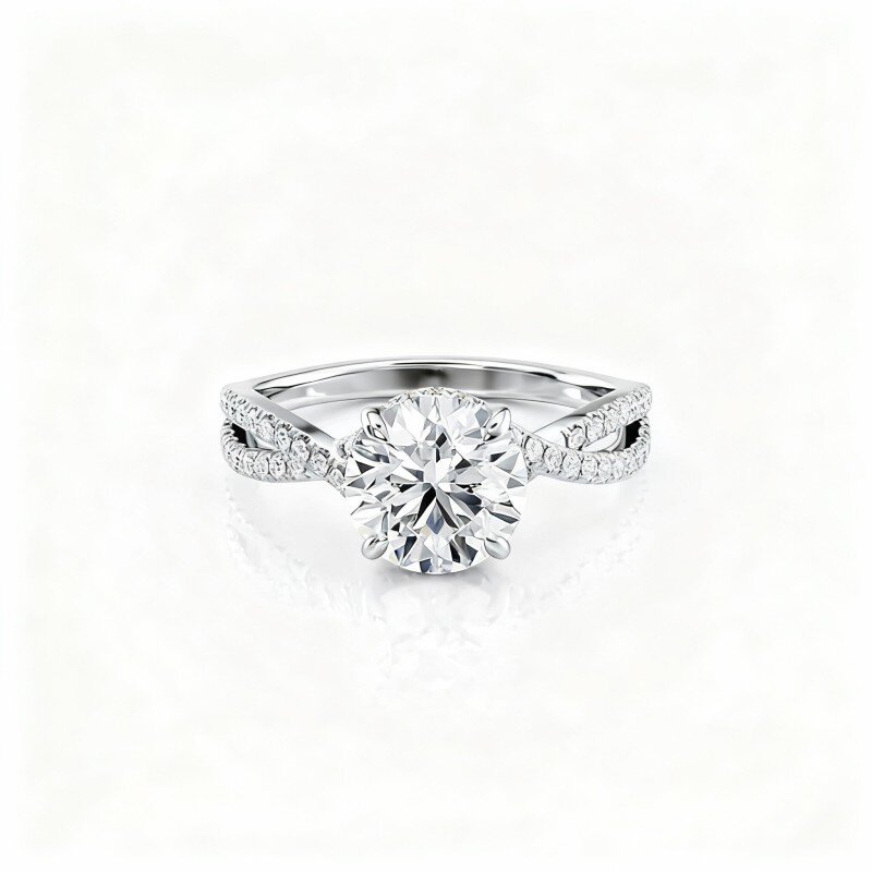 Anillo de compromiso con grabado personalizado en oro blanco de 10 quilates con moissanita de talla redonda-1