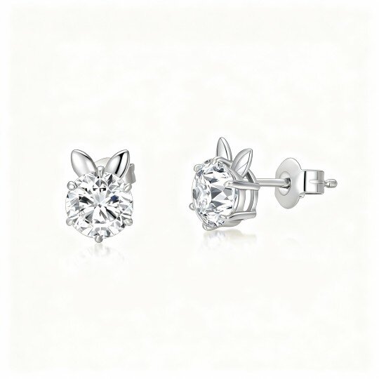 10K White Gold Round Cut Moissanite Rabbit Stud Earrings