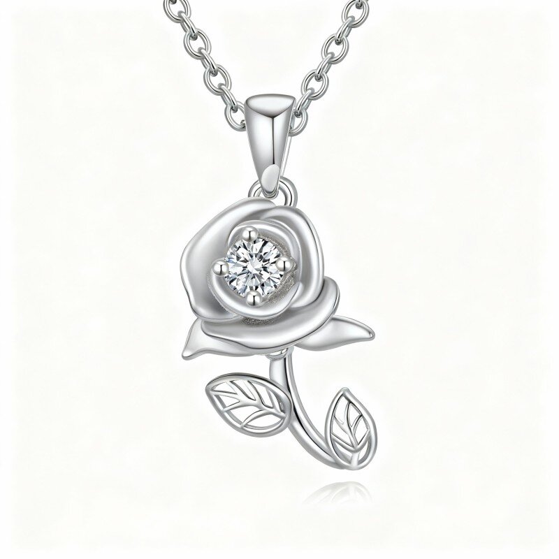 Colar com pendente de moissanita rosa lapidada redonda em ouro branco 10K-6