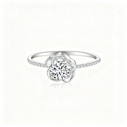 10K White Gold Round Cut Moissanite Rose Ring