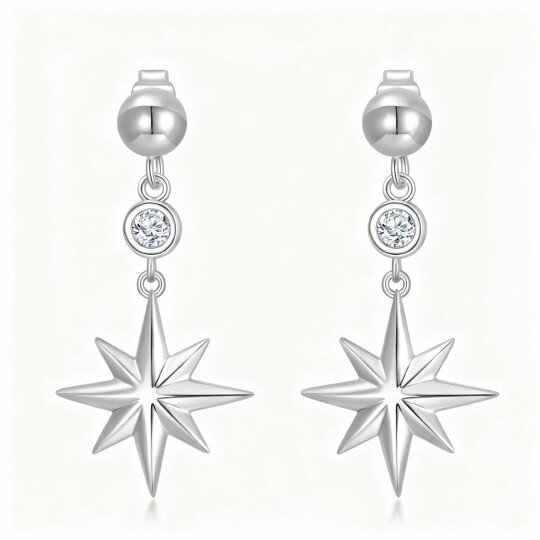 10K White Gold Round Cut Moissanite Star Drop Earrings