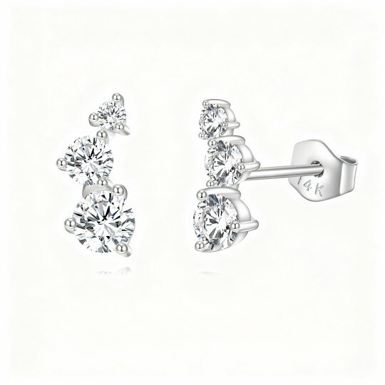 10K White Gold Round Cut Moissanite Round Stud Earrings