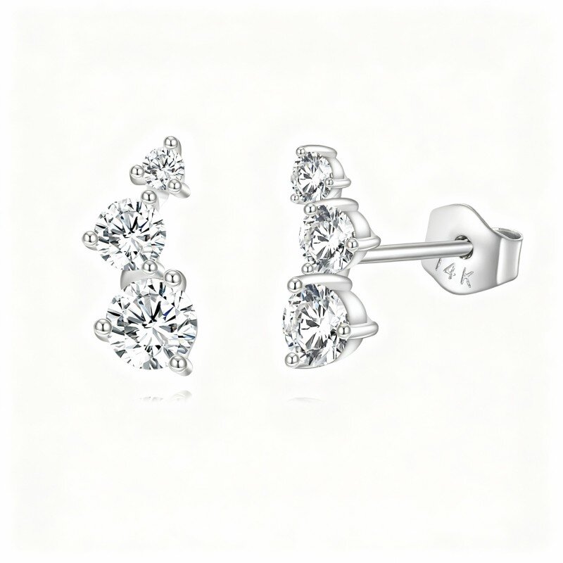 Orecchini a bottone rotondi in oro bianco 10K con moissanite taglio rotondo-6