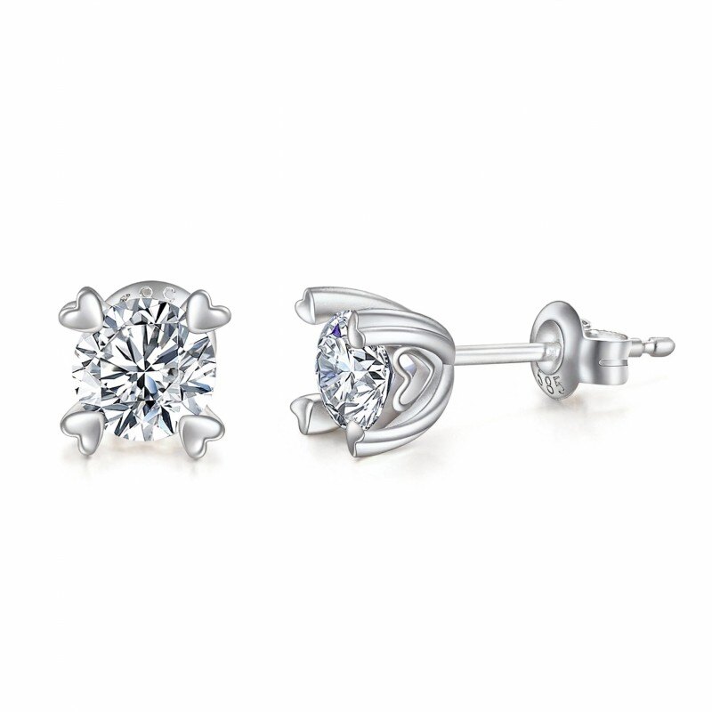 18K White Gold Round Cut Moissanite Stud Earrings-1