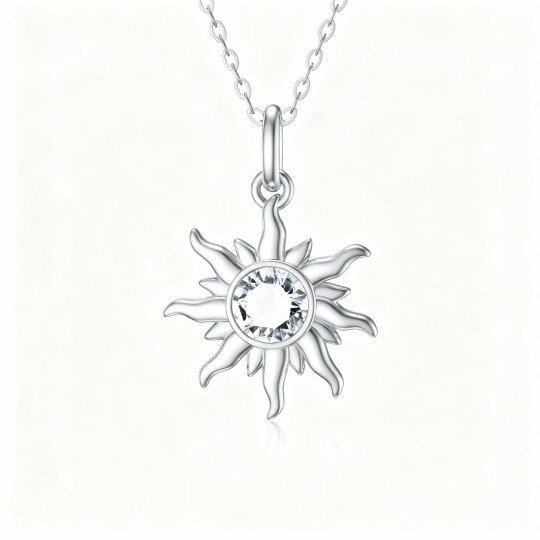 9K White Gold Round Cut Moissanite Sun Pendant Necklace