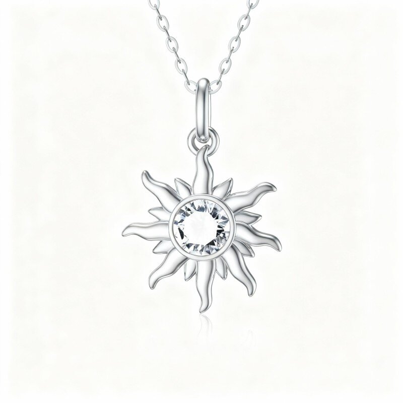9K White Gold Round Cut Moissanite Sun Pendant Necklace-13