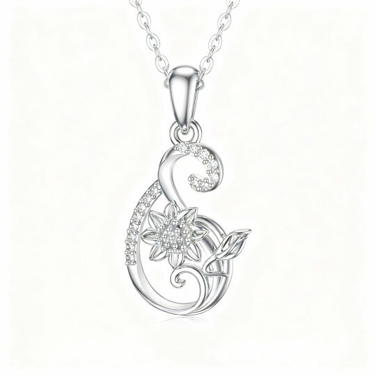 Colar com pendente girassol em ouro branco 10K com moissanita de corte redondo