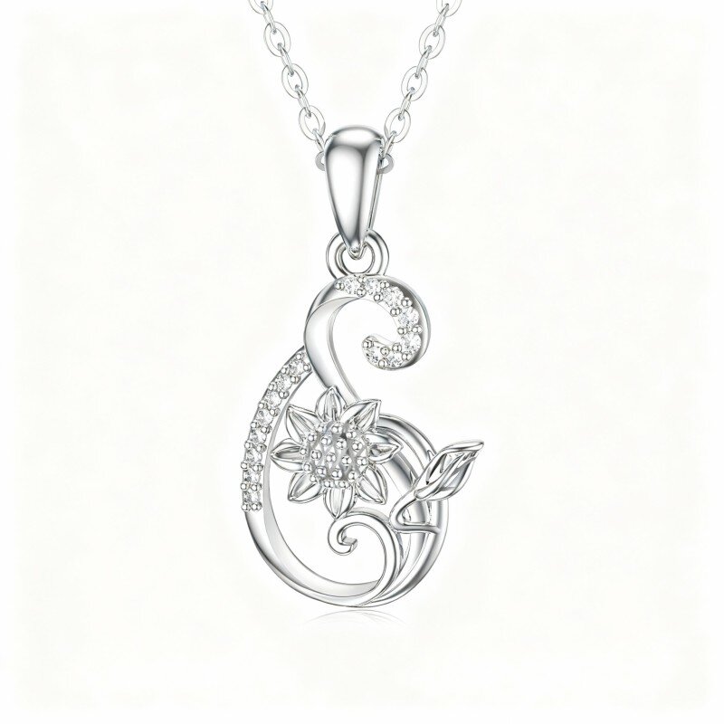 10K White Gold Round Cut Moissanite Sunflower Pendant Necklace-7