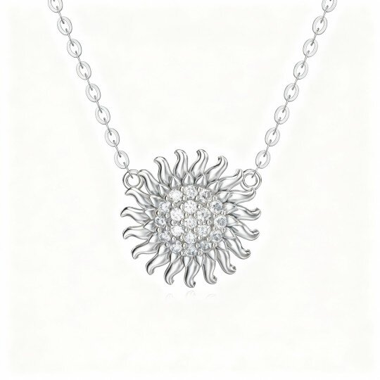 Colar com pendente girassol em ouro branco 10K com moissanita de corte redondo