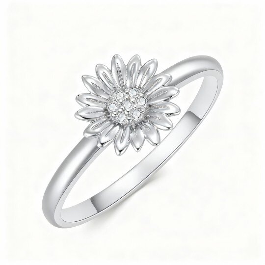 10K White Gold Round Cut Moissanite Sunflower Ring