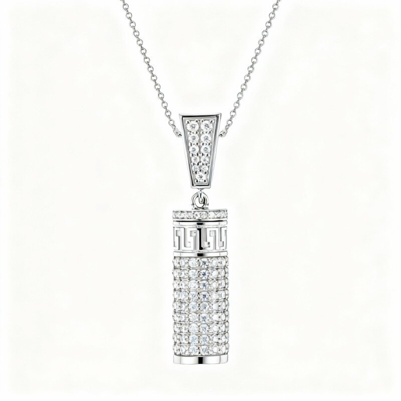 Collar con urna de oro blanco de 10 quilates con moissanita de talla redonda para cenizas-1