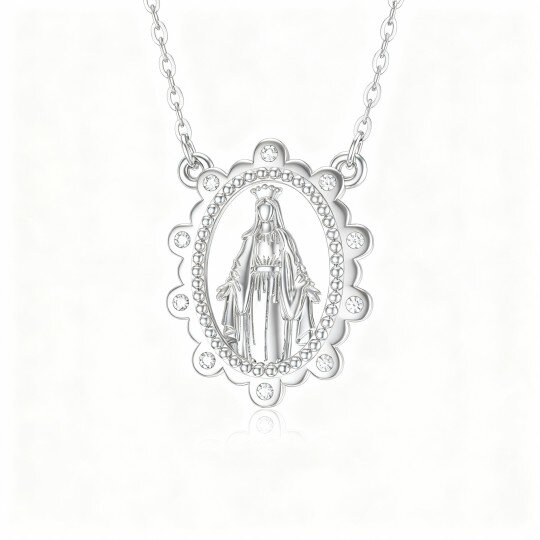 10K White Gold Round Cut Moissanite Virgin Mary Pendant Necklace