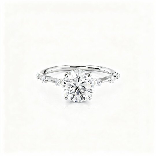 Anillo de boda de oro blanco de 10 quilates con moissanita de talla redonda