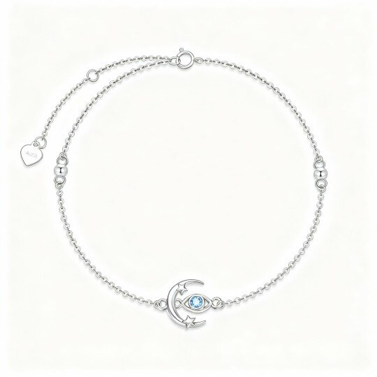 9K White Gold Round Cut Cubic Zirconia Moon Bead Station Chain Bracelet