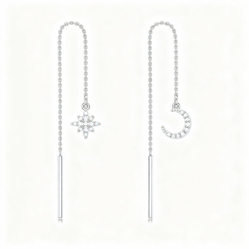 10K witgouden ronde geslepen kubieke zirkonia maan- en steroorbellen-8