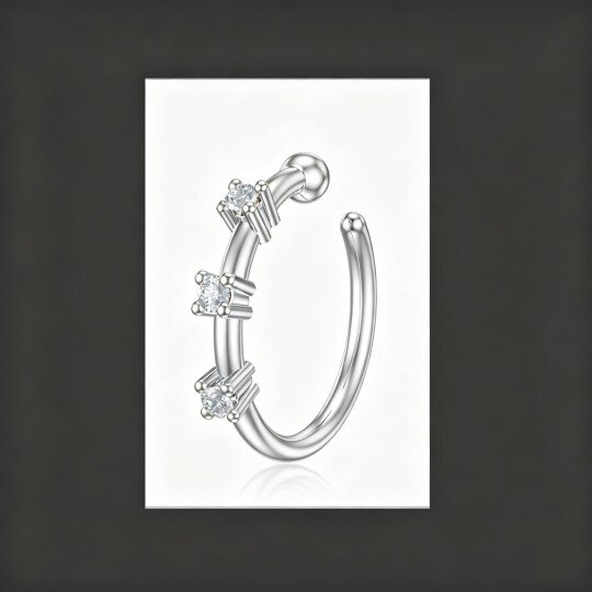 Anillo nasal de oro blanco de 10 quilates con circonita cúbica de corte redondo