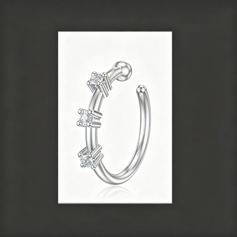 Anillo nasal de oro blanco de 14 quilates con circonita cúbica de corte redondo-1