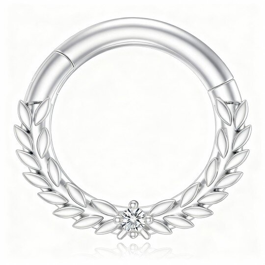 10K White Gold Round Cut Cubic Zirconia Nose Ring