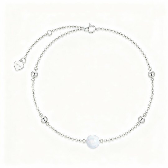 Pulseira com pendente de opala redonda em ouro branco 10K