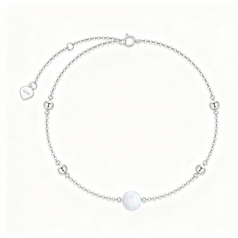 Pulseira com pendente de opala redonda em ouro branco 10K-2