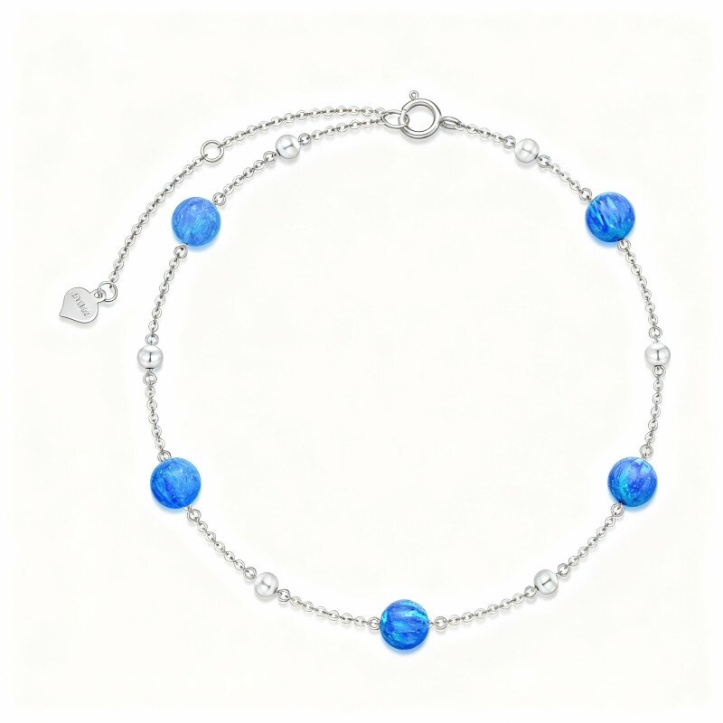 خلخال من الذهب الأبيض عيار 10 قيراط، مزين بحبات أوبال مستديرة القطع، بطبقة واحدة-14