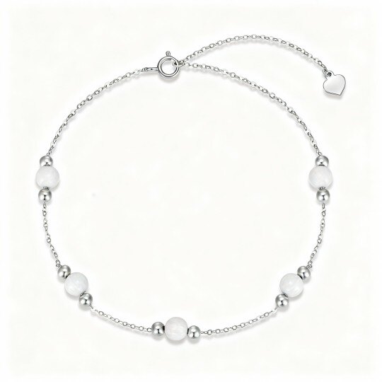 10Kホワイトゴールドラウンドカットオパールビーズシングルレイヤーチャームアンクレット