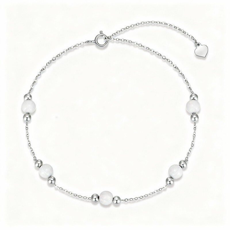 10K White Gold Round Cut Opal Bead Single Layer Charm Anklet-1