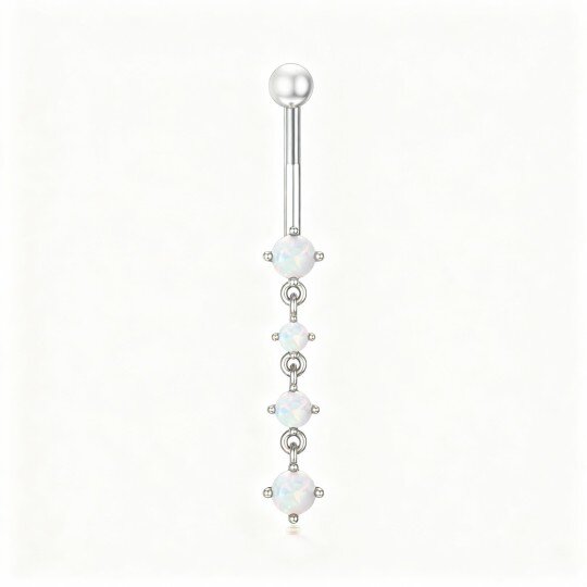 10K White Gold Round Cut Opal Belly Button Ring