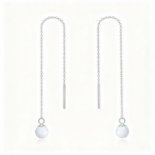 10K White Gold Round Cut Opal Drop Earrings