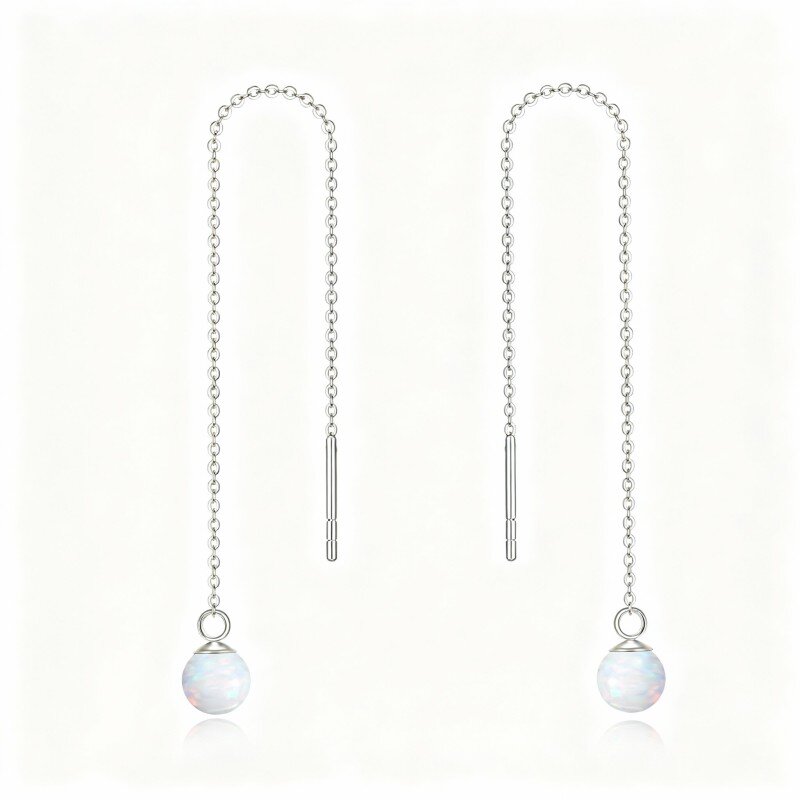 Orecchini pendenti in oro bianco 10K con opale taglio rotondo-20