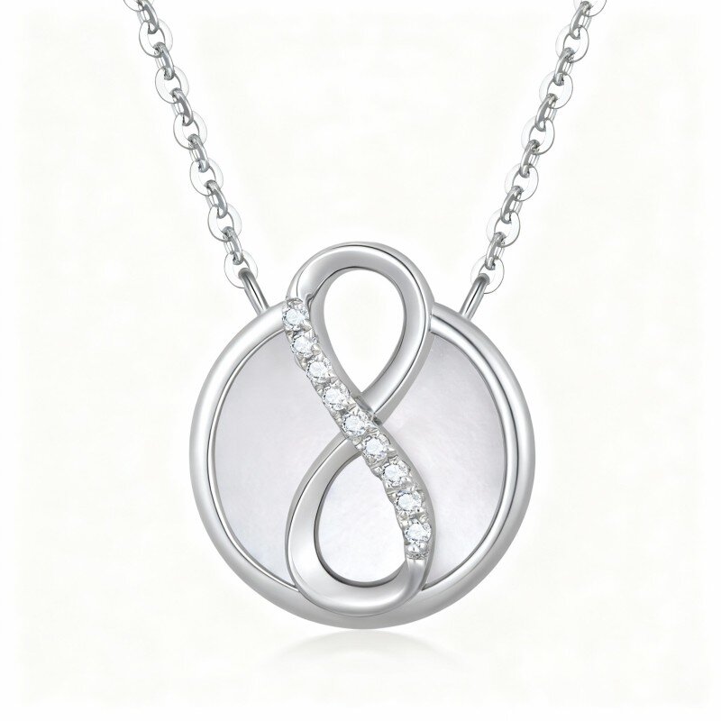 10K White Gold Round Cut Opal Infinity Symbol Pendant Necklace-18