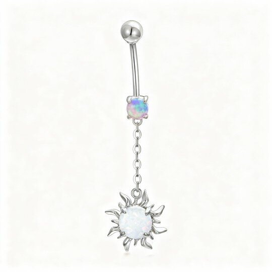 10K White Gold Round Cut Opal Sun Belly Button Ring