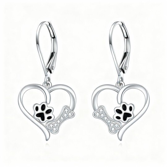 Ohrhänger aus 10-karätigem Weißgold mit runden Zirkonia in Pfoten-, Knochen- und Herzform und Klappverschluss