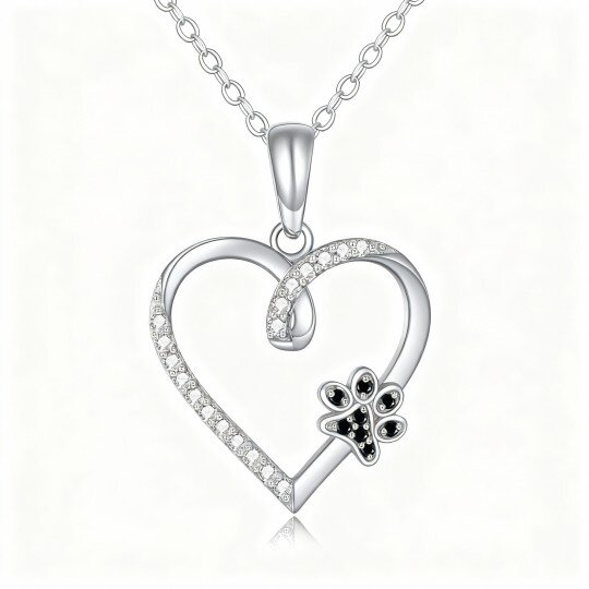 Collier pendentif en or blanc 10 carats avec zircon cubique rond en forme de patte et de cœur