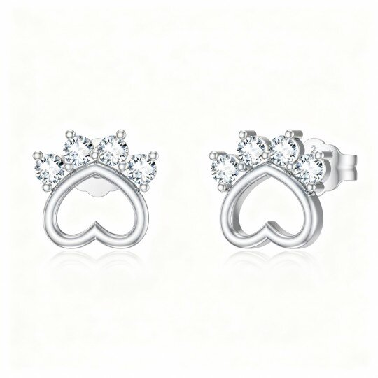 10K White Gold Round Cut Cubic Zirconia Paw Stud Earrings
