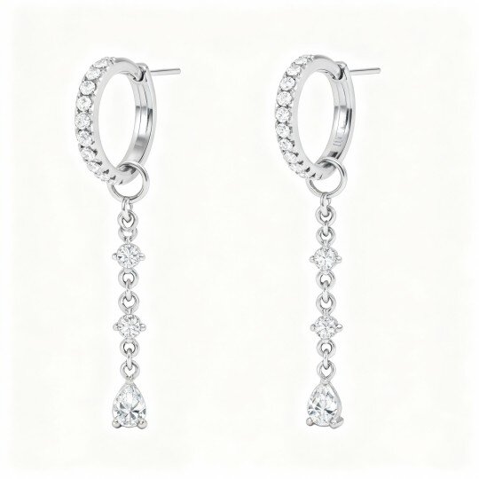 10K White Gold Round Cut & Pear Cut Laboratory Diamonds Drop Shape Drop Earrings