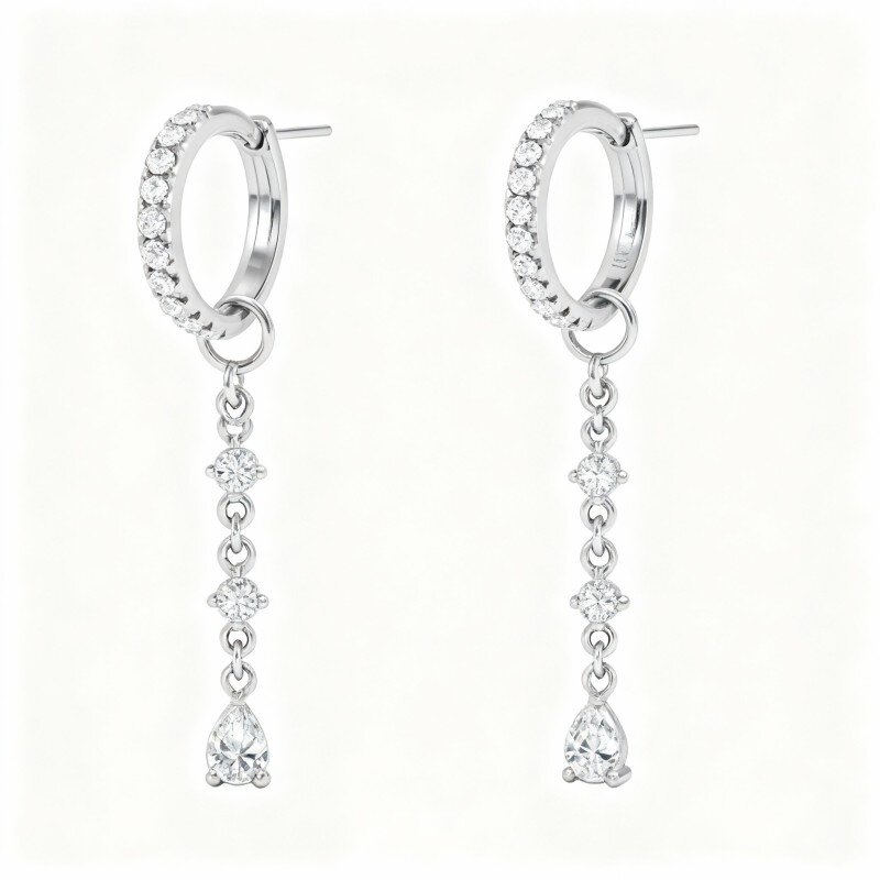 10K White Gold Round Cut & Pear Cut Laboratory Diamonds Drop Shape Drop Earrings-1