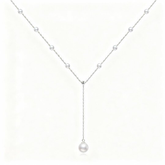10K White Gold Round Cut Pearl Bead Adjustable Y Necklace