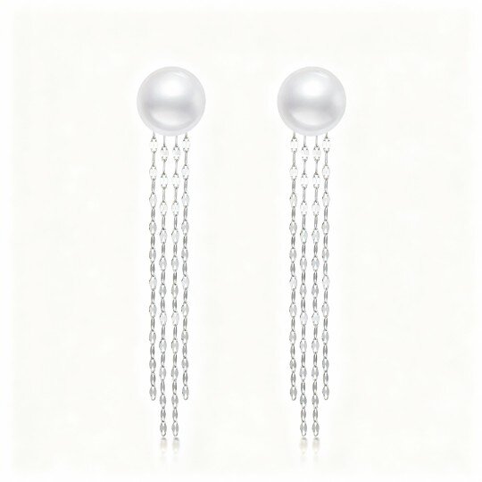 Brincos de pérola redonda em ouro branco 10K