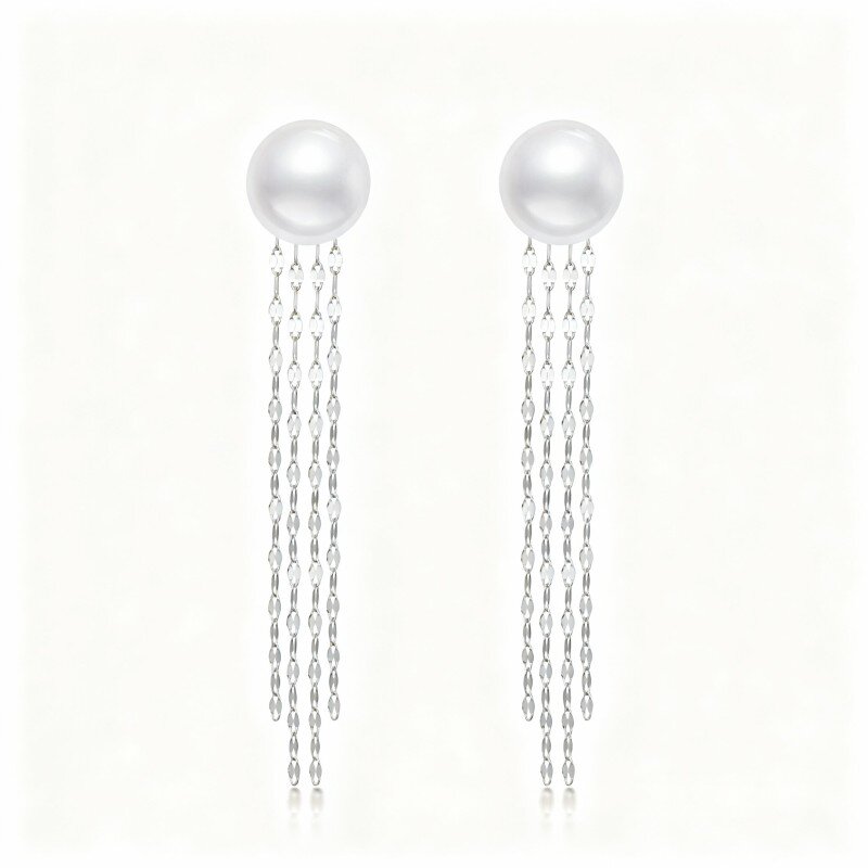 Orecchini pendenti con perle taglio rotondo in oro bianco 10K-7