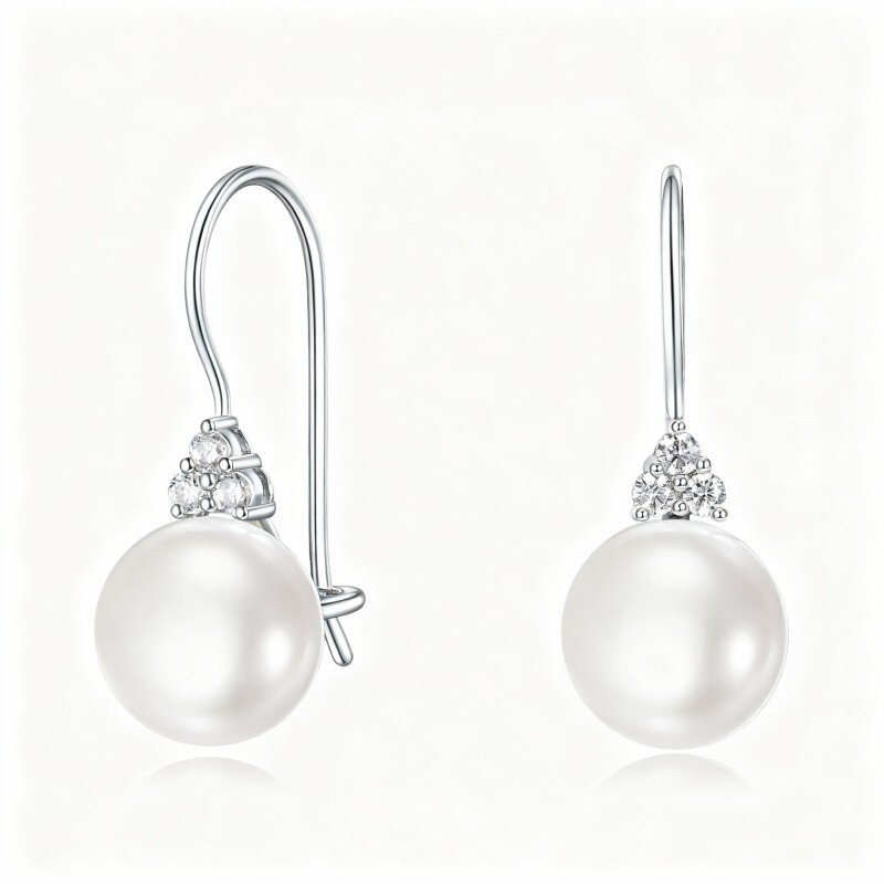 Orecchini pendenti con perle taglio rotondo in oro bianco 10K-8